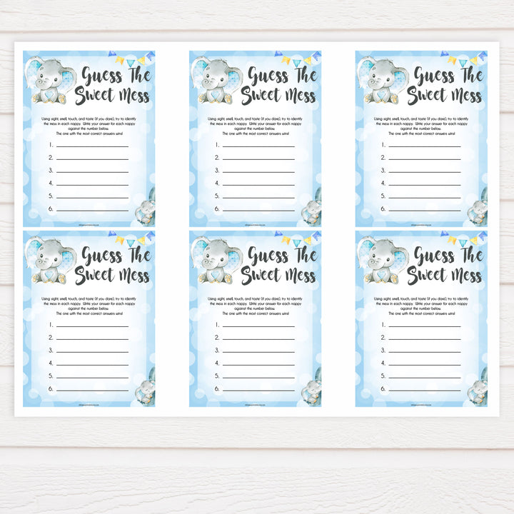 Blue elephant baby games, guess the sweet mess, elephant baby games, printable baby games, top baby games, best baby shower games, baby shower ideas, fun baby games, elephant baby shower