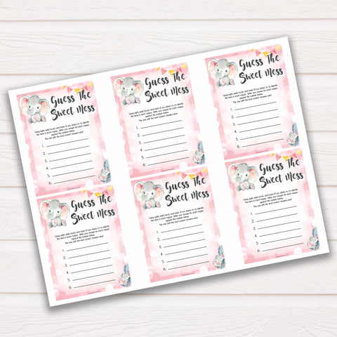 pink elephant baby games, guess the sweet mess baby shower games, printable baby shower games, baby shower games, fun baby games, popular baby games, pink baby games