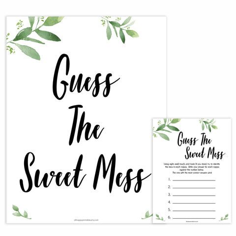 Botanical Baby Shower Guess The Mess Game, Greenery Baby Shower Guess The Sweet Mess, Baby Shower Games, Guess The Mess, Baby Games