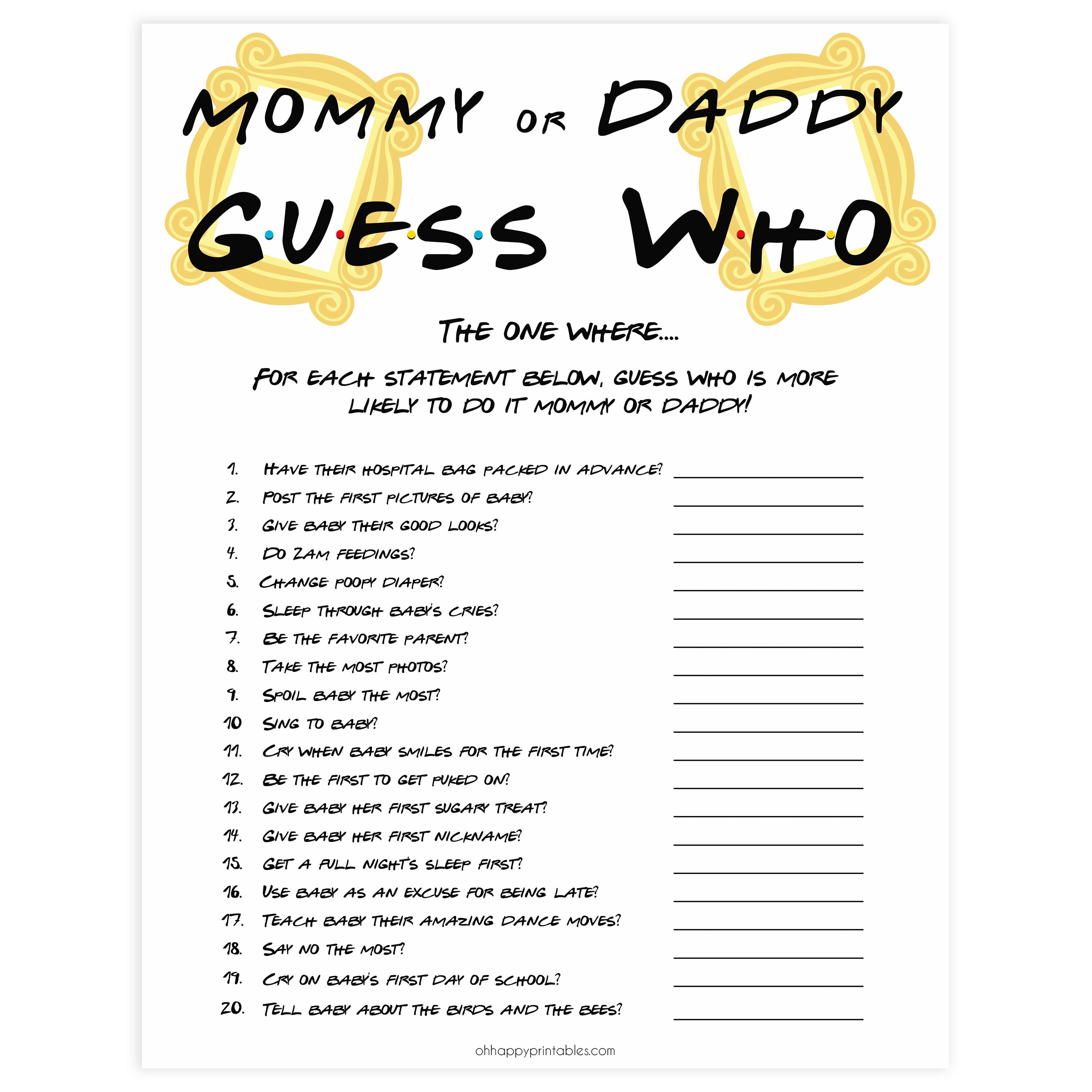 guess who baby game, Printable baby shower games, friends fun baby games, baby shower games, fun baby shower ideas, top baby shower ideas, friends baby shower, friends baby shower ideas
