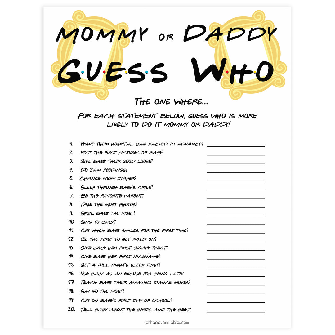 guess who baby game, Printable baby shower games, friends fun baby games, baby shower games, fun baby shower ideas, top baby shower ideas, friends baby shower, friends baby shower ideas