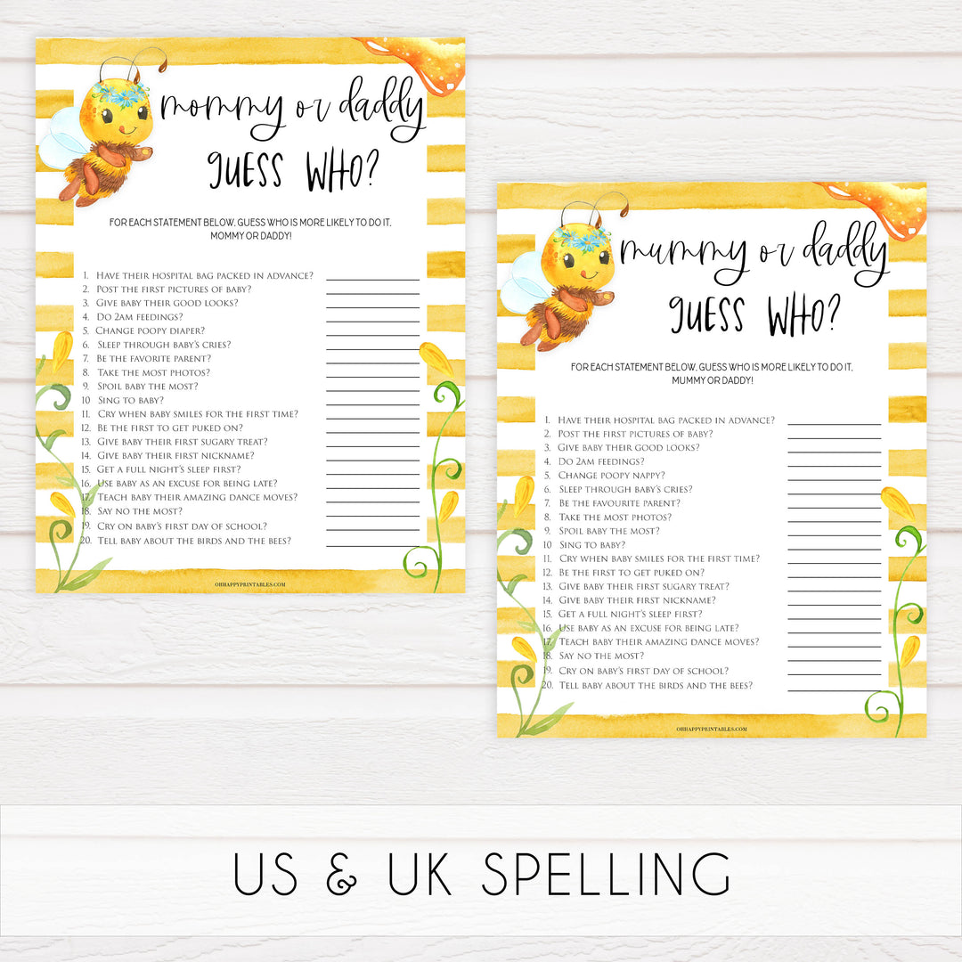 guess who mommy or daddy game, Printable baby shower games, mommy bee fun baby games, baby shower games, fun baby shower ideas, top baby shower ideas, mommy to bee baby shower, friends baby shower ideas