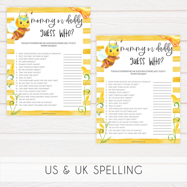 guess who mommy or daddy game, Printable baby shower games, mommy bee fun baby games, baby shower games, fun baby shower ideas, top baby shower ideas, mommy to bee baby shower, friends baby shower ideas