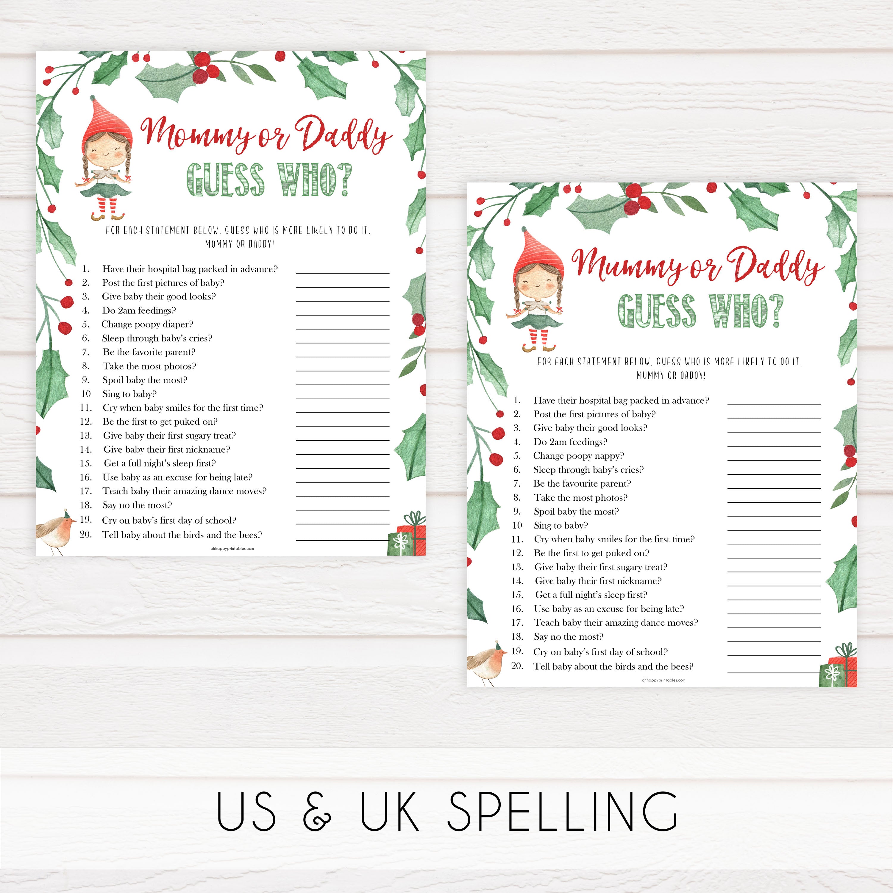 Christmas baby shower games, guess who mommy or daddy festive baby shower games, best baby shower games, top 10 baby games, baby shower ideas, baby shower games