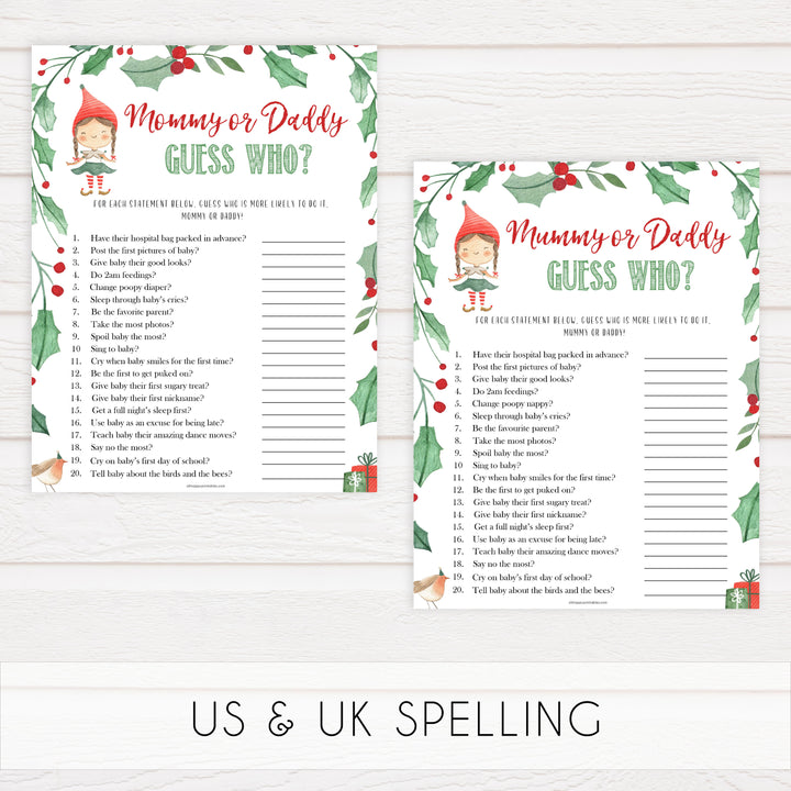 Christmas baby shower games, guess who mommy or daddy festive baby shower games, best baby shower games, top 10 baby games, baby shower ideas, baby shower games