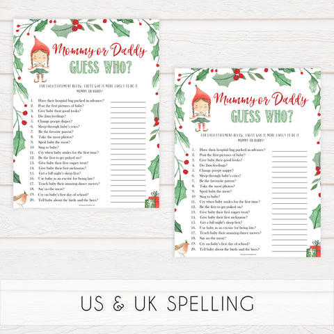 Christmas baby shower games, guess who mommy or daddy festive baby shower games, best baby shower games, top 10 baby games, baby shower ideas, baby shower games
