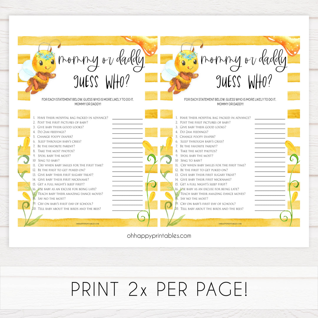 guess who mommy or daddy game, Printable baby shower games, mommy bee fun baby games, baby shower games, fun baby shower ideas, top baby shower ideas, mommy to bee baby shower, friends baby shower ideas