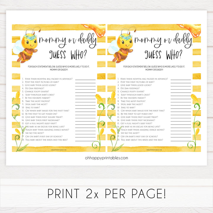 guess who mommy or daddy game, Printable baby shower games, mommy bee fun baby games, baby shower games, fun baby shower ideas, top baby shower ideas, mommy to bee baby shower, friends baby shower ideas