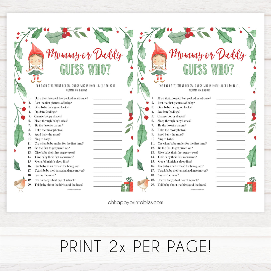 Christmas baby shower games, guess who mommy or daddy festive baby shower games, best baby shower games, top 10 baby games, baby shower ideas, baby shower games