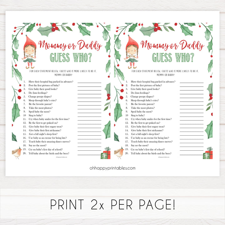 Christmas baby shower games, guess who mommy or daddy festive baby shower games, best baby shower games, top 10 baby games, baby shower ideas, baby shower games