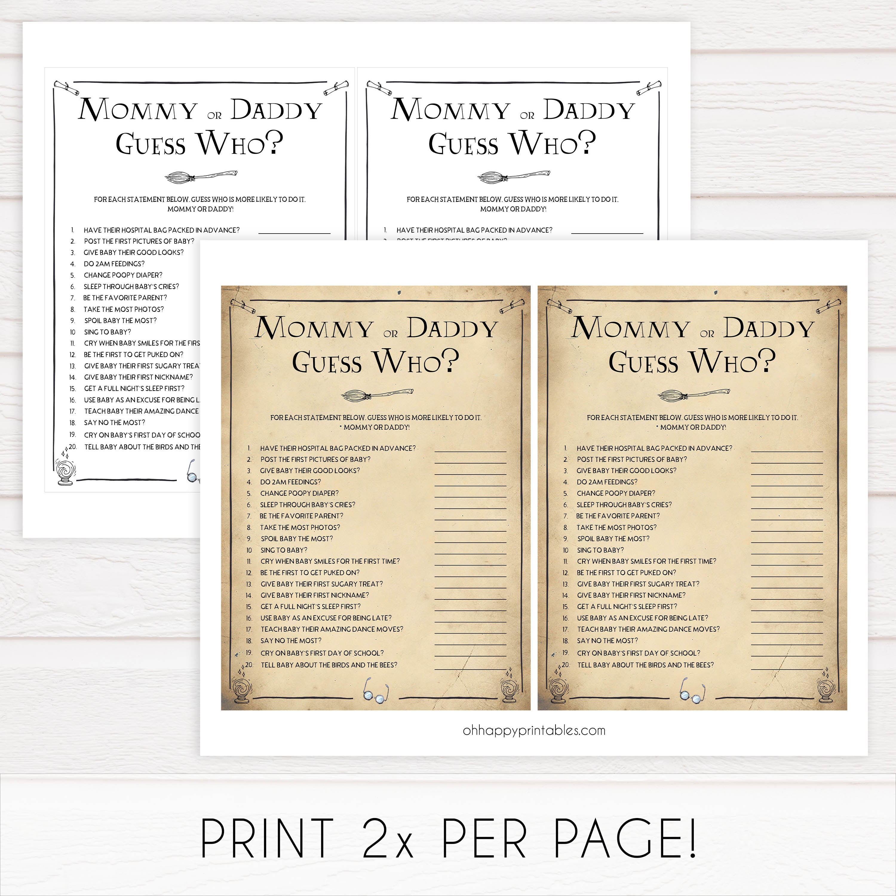 Guess Who Mommy or Daddy Baby Game, Wizard baby shower games, printable baby shower games, Harry Potter baby games, Harry Potter baby shower, fun baby shower games,  fun baby ideas