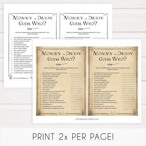 Guess Who Mommy or Daddy Baby Game, Wizard baby shower games, printable baby shower games, Harry Potter baby games, Harry Potter baby shower, fun baby shower games,  fun baby ideas
