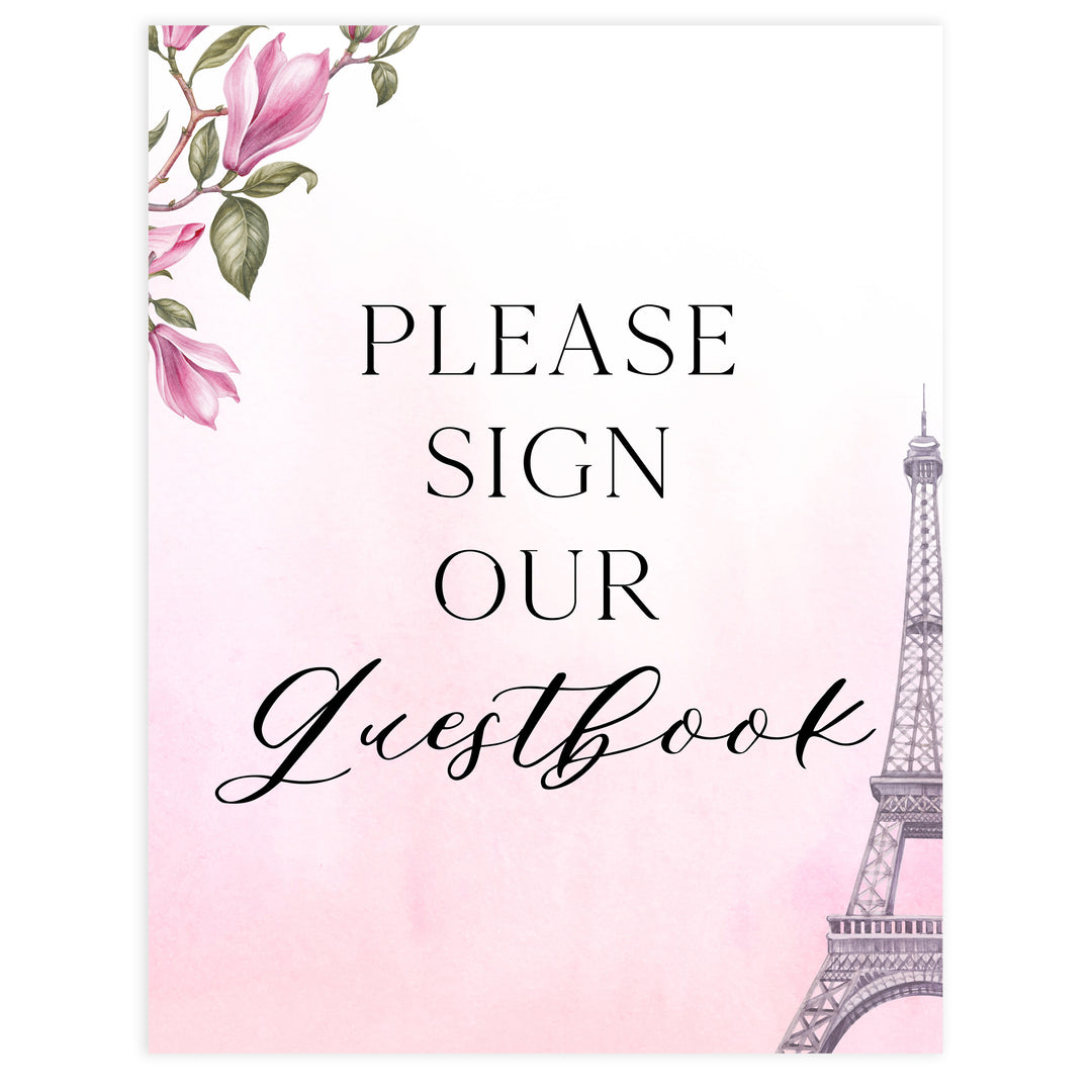 guestbook baby shower table sign, Paris baby shower games, printable baby shower games, Parisian baby shower games, fun baby shower games