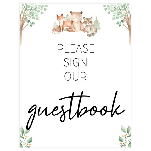 guestbook table sign, Woodland animals baby decor, printable baby table signs, printable baby decor, baby woodland animals table signs, fun baby signs, baby woodland animals fun baby table signs