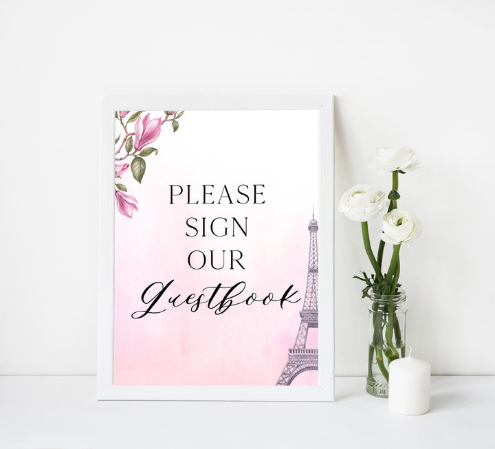 guestbook baby shower table sign, Paris baby shower games, printable baby shower games, Parisian baby shower games, fun baby shower games