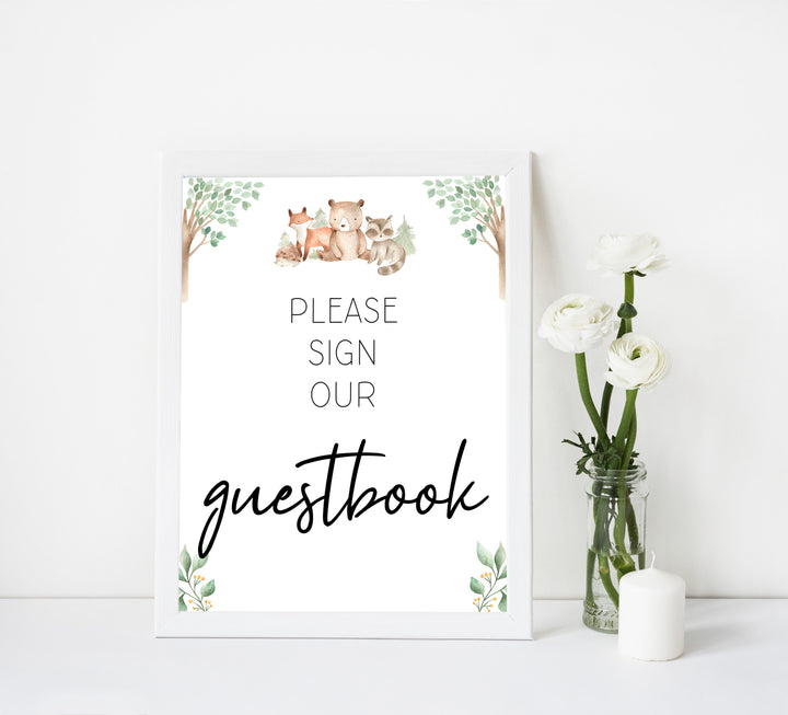 guestbook table sign, Woodland animals baby decor, printable baby table signs, printable baby decor, baby woodland animals table signs, fun baby signs, baby woodland animals fun baby table signs