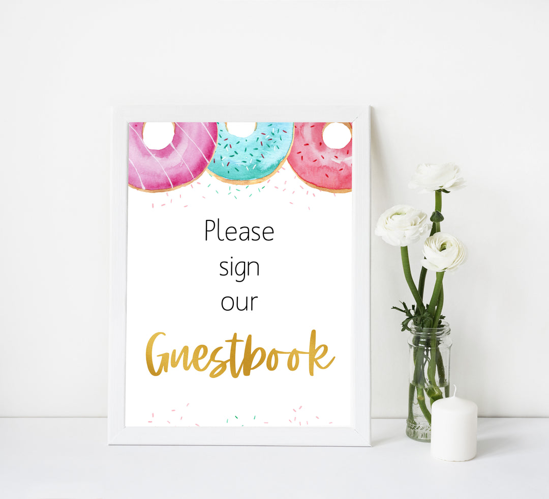 guestbook baby shower table sign, Donut baby decor, printable baby table signs, printable baby decor, baby sprinkles table signs, fun baby signs, baby donut fun baby table signs