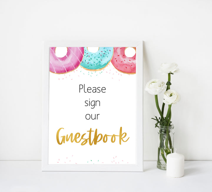 guestbook baby shower table sign, Donut baby decor, printable baby table signs, printable baby decor, baby sprinkles table signs, fun baby signs, baby donut fun baby table signs