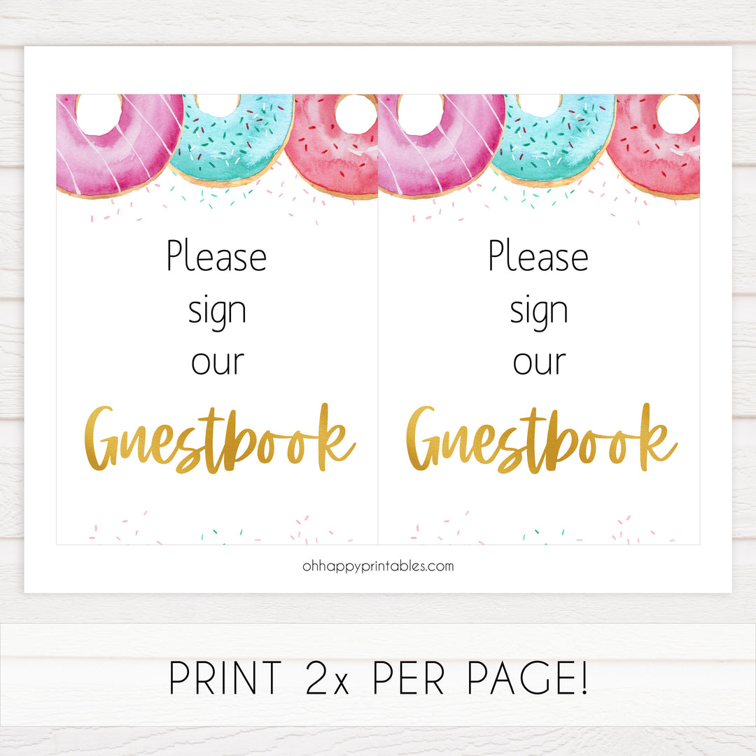 guestbook baby shower table sign, Donut baby decor, printable baby table signs, printable baby decor, baby sprinkles table signs, fun baby signs, baby donut fun baby table signs