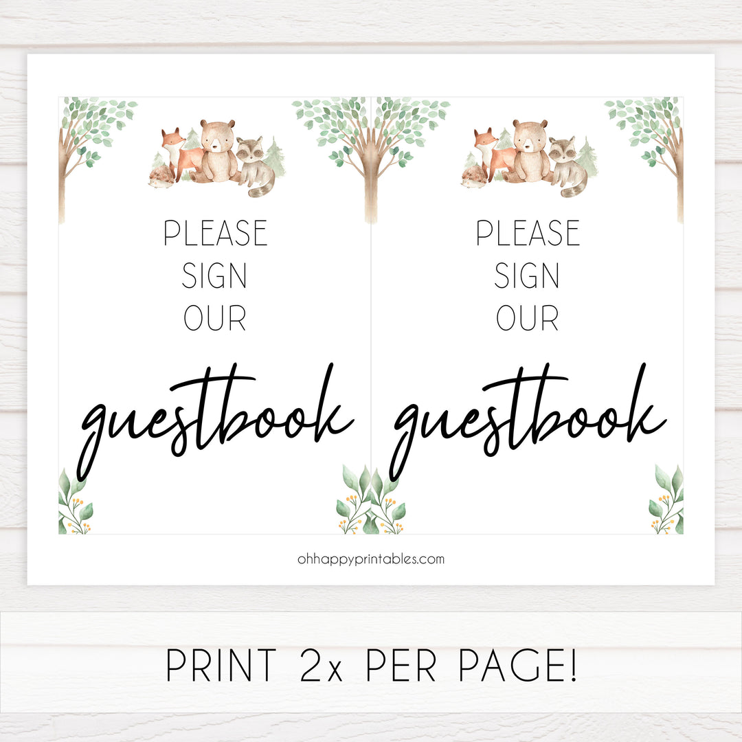 guestbook table sign, Woodland animals baby decor, printable baby table signs, printable baby decor, baby woodland animals table signs, fun baby signs, baby woodland animals fun baby table signs