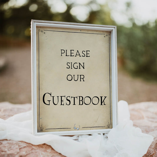 guestbook bridal sign, Printable bridal shower signs, Harry Potter bridal shower decor, Harry Potter bridal shower decor ideas, fun bridal shower decor, bridal shower game ideas, Harry Potter bridal shower ideas