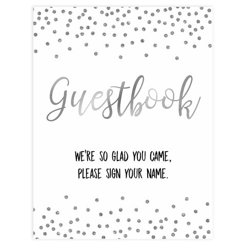Guestbook baby sign, guestbook baby table signs, Baby silver glitter baby decor, printable baby table signs, printable baby decor, baby silver glitter table signs, fun baby signs, baby silver fun baby table signs