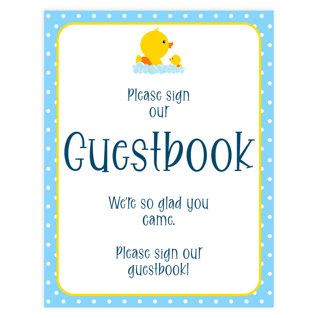 rubber ducky baby shower games, guestbook sign, printable baby decor, fun baby shower ideas, printable baby signs