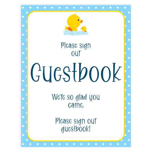rubber ducky baby shower games, guestbook sign, printable baby decor, fun baby shower ideas, printable baby signs