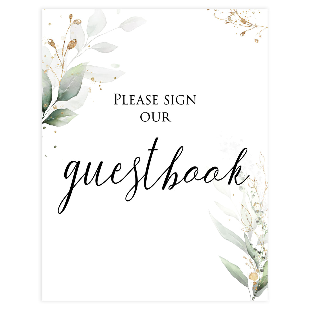 sign the guestbook, Printable bridal shower signs, greenery bridal shower decor, gold leaf bridal shower decor ideas, fun bridal shower decor, bridal shower game ideas, greenery bridal shower ideas