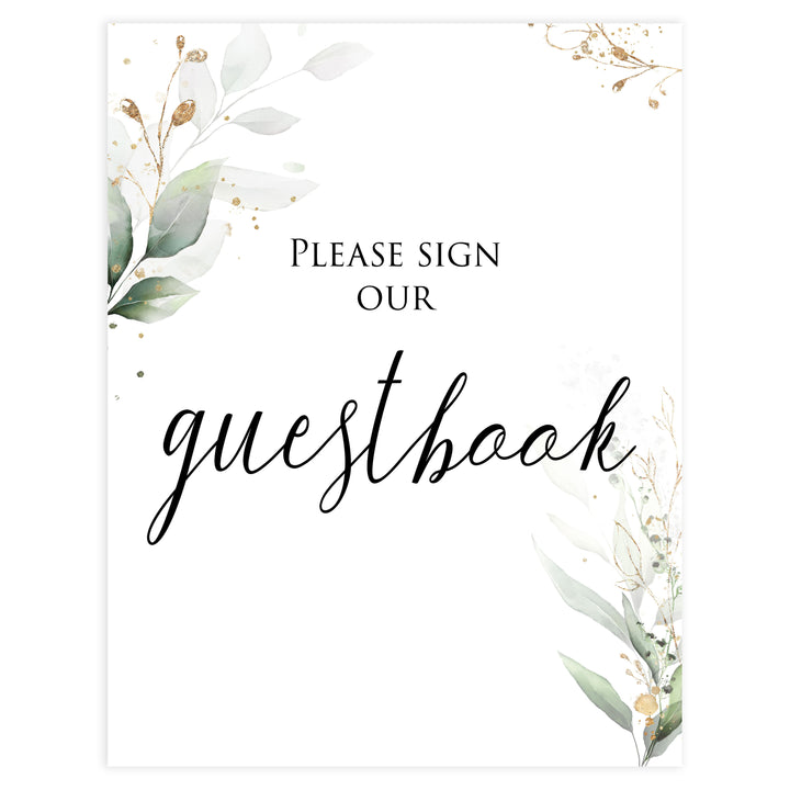 sign the guestbook, Printable bridal shower signs, greenery bridal shower decor, gold leaf bridal shower decor ideas, fun bridal shower decor, bridal shower game ideas, greenery bridal shower ideas