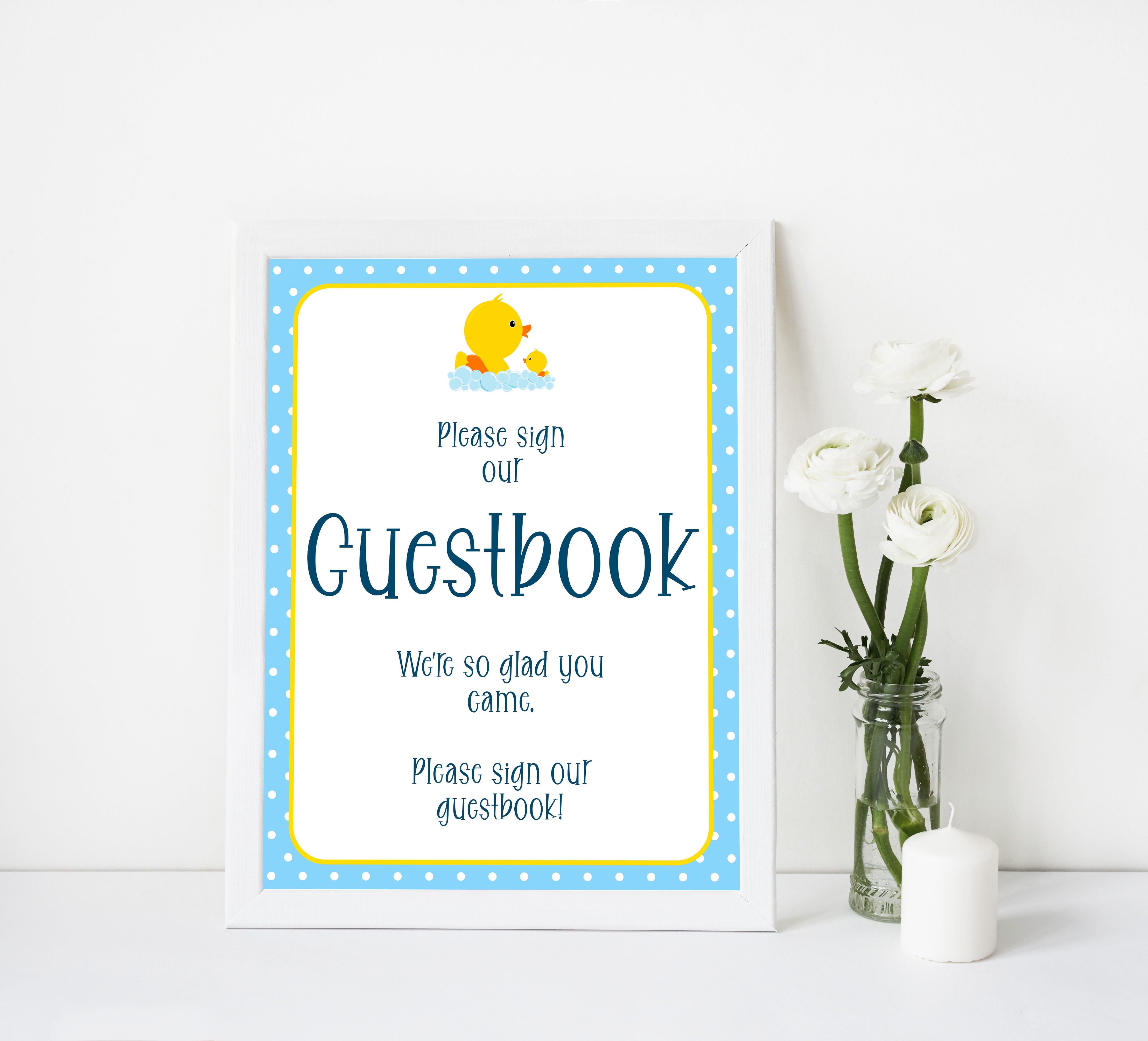 rubber ducky baby shower games, guestbook sign, printable baby decor, fun baby shower ideas, printable baby signs