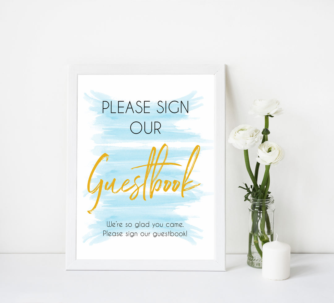 blue swash baby shower decor, printable baby decor, baby shower guestbook sign, baby decor, fun baby shower ideas