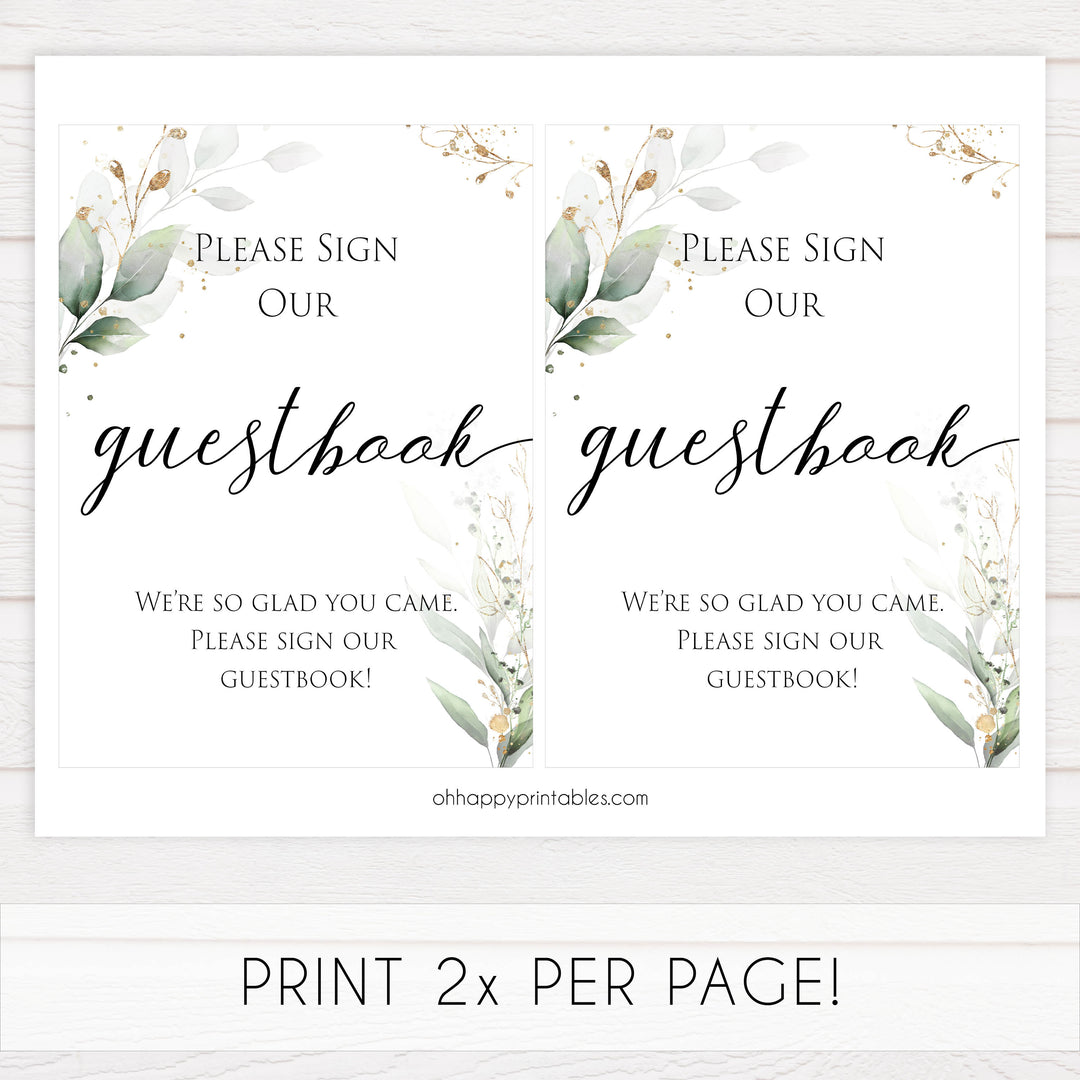 Gold green leaf baby signs, baby signs bundle, printable baby shower decor, fun baby signs, top baby games to play, gold leaf baby shower decor, greenery baby shower ideas