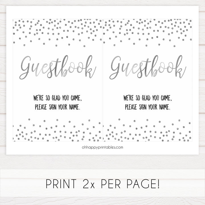 Guestbook baby sign, guestbook baby table signs, Baby silver glitter baby decor, printable baby table signs, printable baby decor, baby silver glitter table signs, fun baby signs, baby silver fun baby table signs