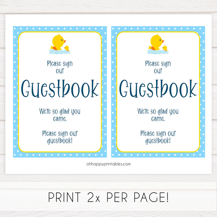 rubber ducky baby shower games, guestbook sign, printable baby decor, fun baby shower ideas, printable baby signs