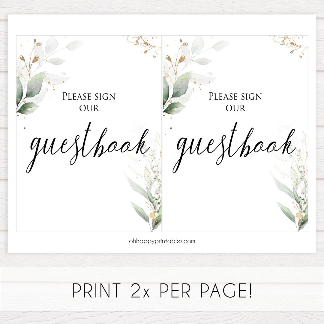 sign the guestbook, Printable bridal shower signs, greenery bridal shower decor, gold leaf bridal shower decor ideas, fun bridal shower decor, bridal shower game ideas, greenery bridal shower ideas