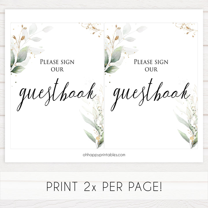 sign the guestbook, Printable bridal shower signs, greenery bridal shower decor, gold leaf bridal shower decor ideas, fun bridal shower decor, bridal shower game ideas, greenery bridal shower ideas