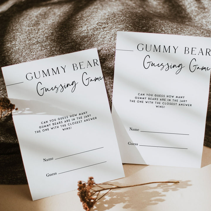 Printable baby shower game gummy bear guessing game with a modern minimalist design