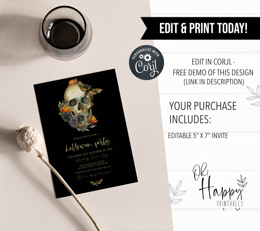 halloween invitations, editable halloween invitations, printable halloween invitations, spooky halloween invitations