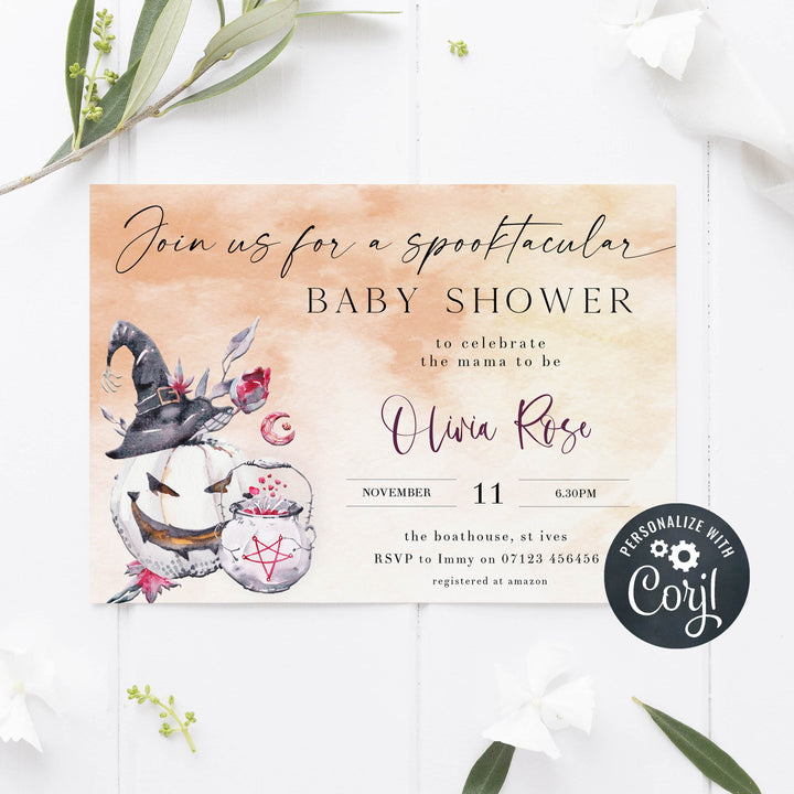 spooktacular baby shower invitation, editable halloween pumpkin baby shower invitations, printable halloween baby shower invitations, halloween baby shower theme