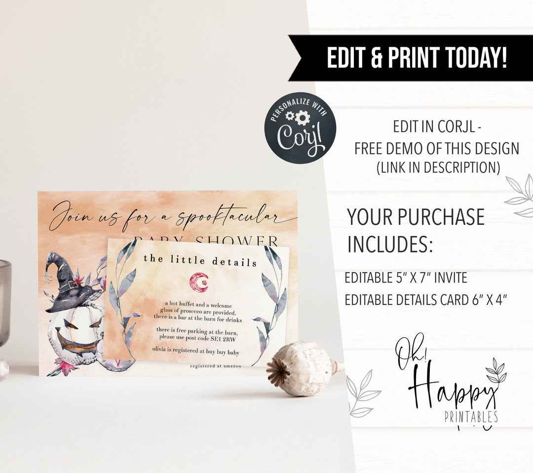 spooktacular baby shower invitation, editable halloween pumpkin baby shower invitations, printable halloween baby shower invitations, halloween baby shower theme