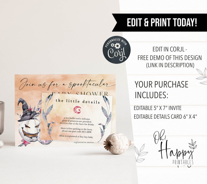 spooktacular baby shower invitation, editable halloween pumpkin baby shower invitations, printable halloween baby shower invitations, halloween baby shower theme