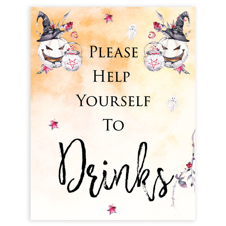 drinks baby shower table signs, halloween baby shower table signs, printable baby shower table signs, baby shower signs, table signs, halloween baby shower