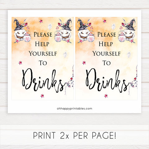 drinks baby shower table signs, halloween baby shower table signs, printable baby shower table signs, baby shower signs, table signs, halloween baby shower