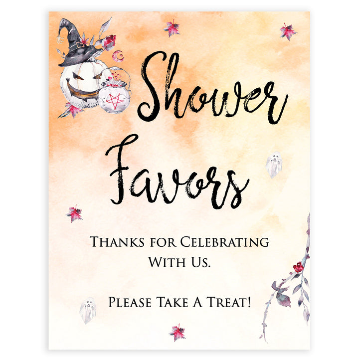 favors baby shower table sign, halloween baby shower table signs, printable baby shower table signs, baby shower signs, table signs, halloween baby shower