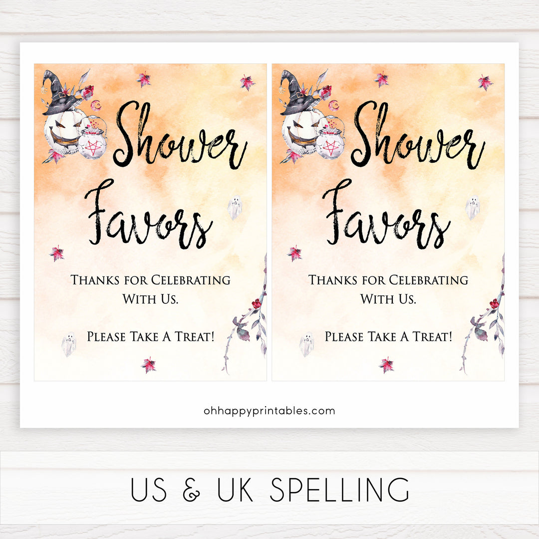 favors baby shower table sign, halloween baby shower table signs, printable baby shower table signs, baby shower signs, table signs, halloween baby shower