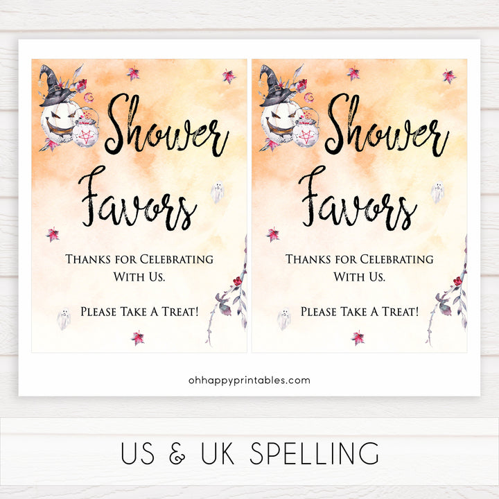 favors baby shower table sign, halloween baby shower table signs, printable baby shower table signs, baby shower signs, table signs, halloween baby shower