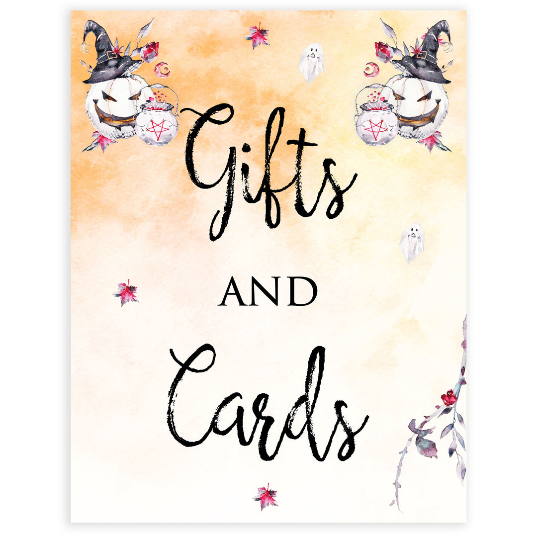 gifts and cards baby shower table signs, halloween baby shower table signs, printable baby shower table signs, baby shower signs, table signs, halloween baby shower