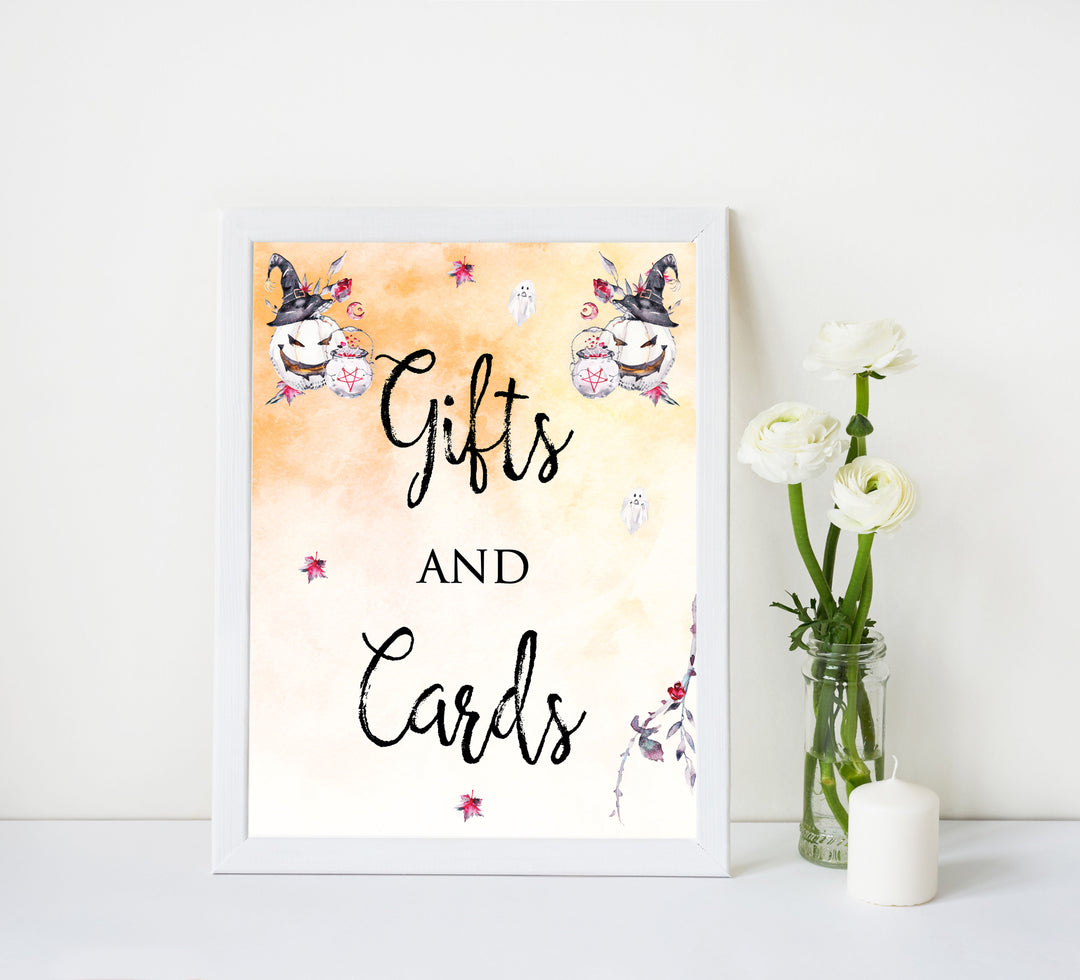 gifts and cards baby shower table signs, halloween baby shower table signs, printable baby shower table signs, baby shower signs, table signs, halloween baby shower