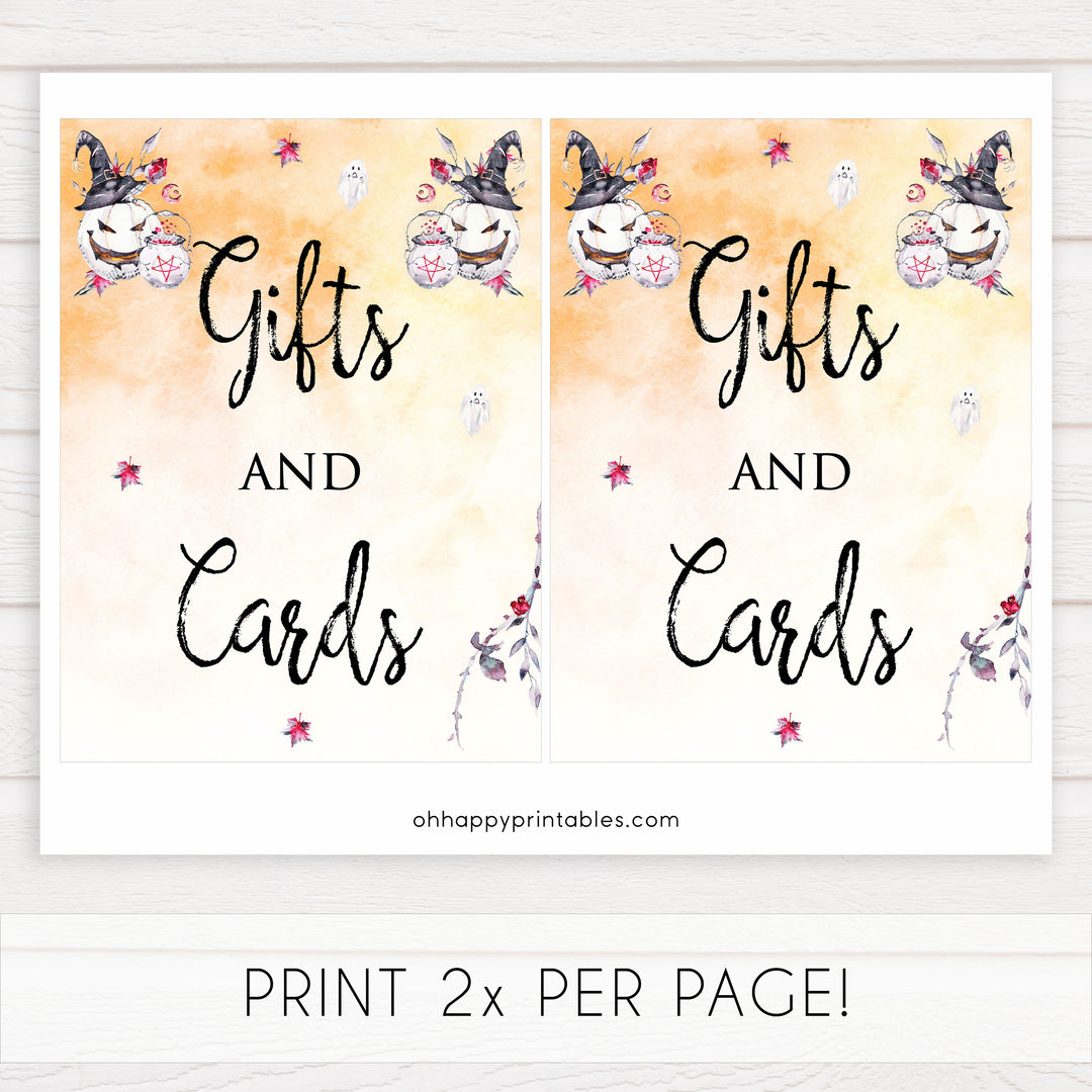 gifts and cards baby shower table signs, halloween baby shower table signs, printable baby shower table signs, baby shower signs, table signs, halloween baby shower